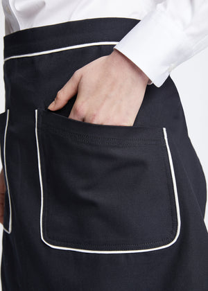 Tulsa Canvas Waist Apron in Black with White Piping