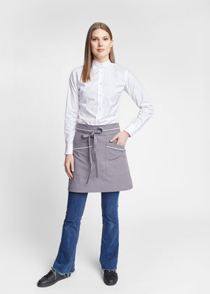 Austin Canvas Waist Apron in Light Gray with White Piping