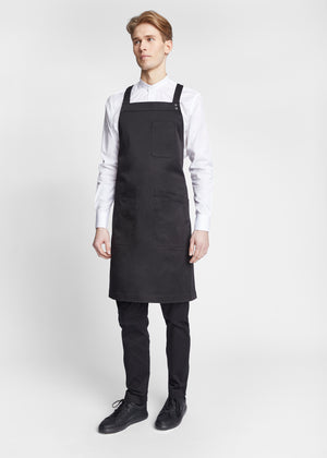 Milano Premium Twill Minimalist Cross-Back Apron in Black