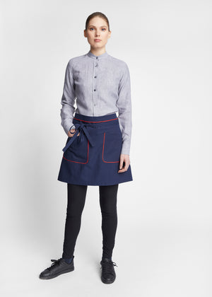 Tulsa Canvas Waist Apron in Navy with Red Piping