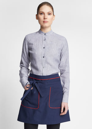 Tulsa Canvas Waist Apron in Navy with Red Piping