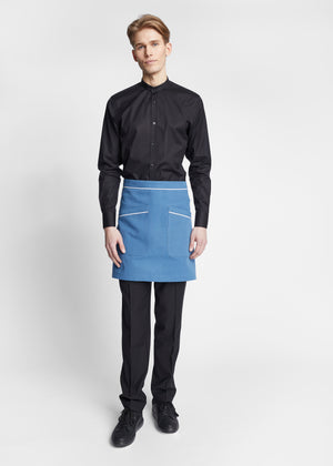 Austin Canvas Waist Apron in Slate Blue with White Piping